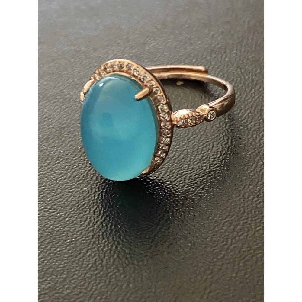 Rose Gold Oval Turquoise Adjustable Ring With 925‎ Sterling